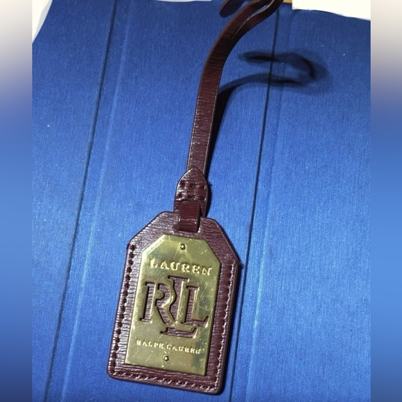 RALPH LAUREN Cranberry Leather Gold Tone KEY FOB BAG CHARM KEYCHAIN HANG TAG - Picture 2 of 7